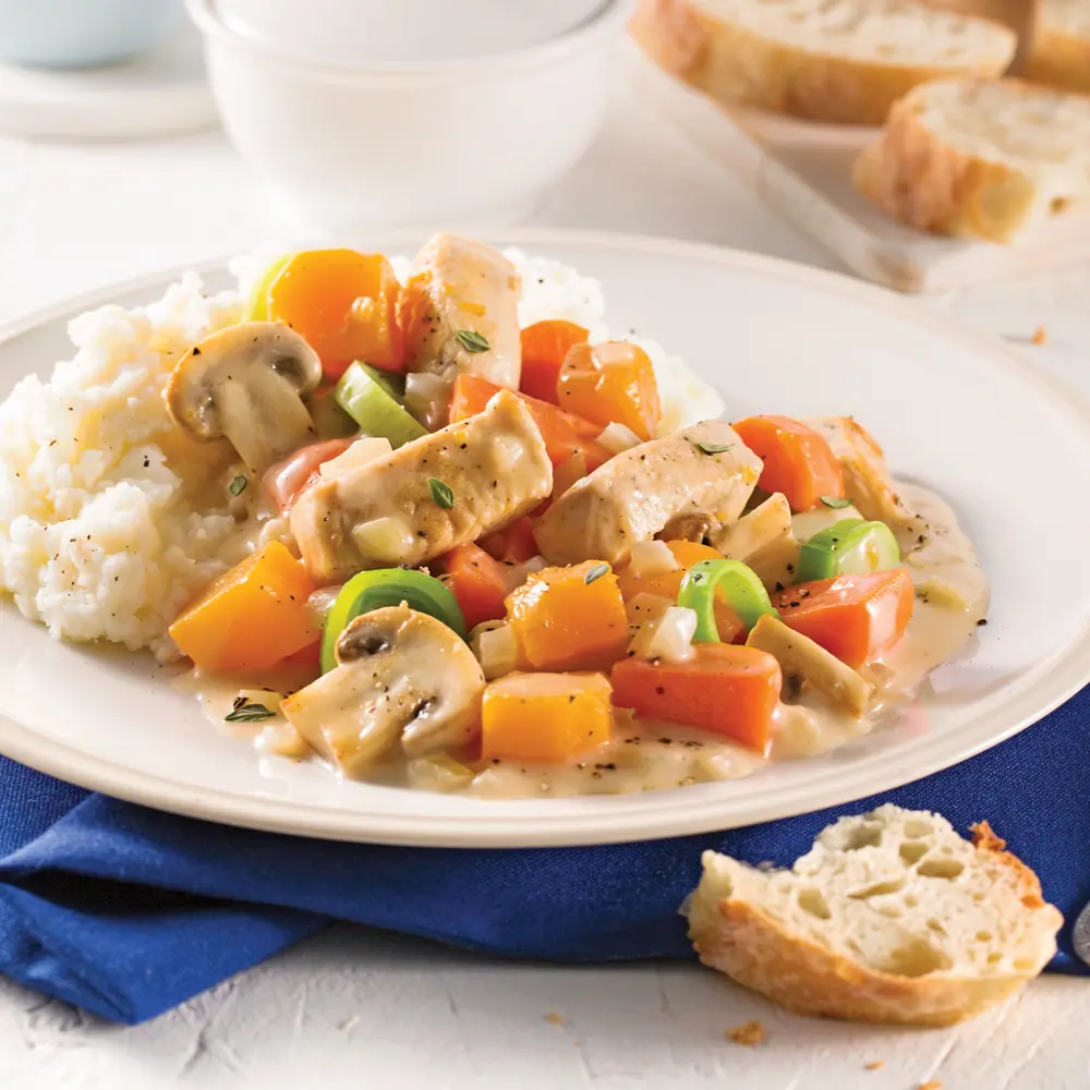 Chicken stew with creamy sauce in the slow cooker