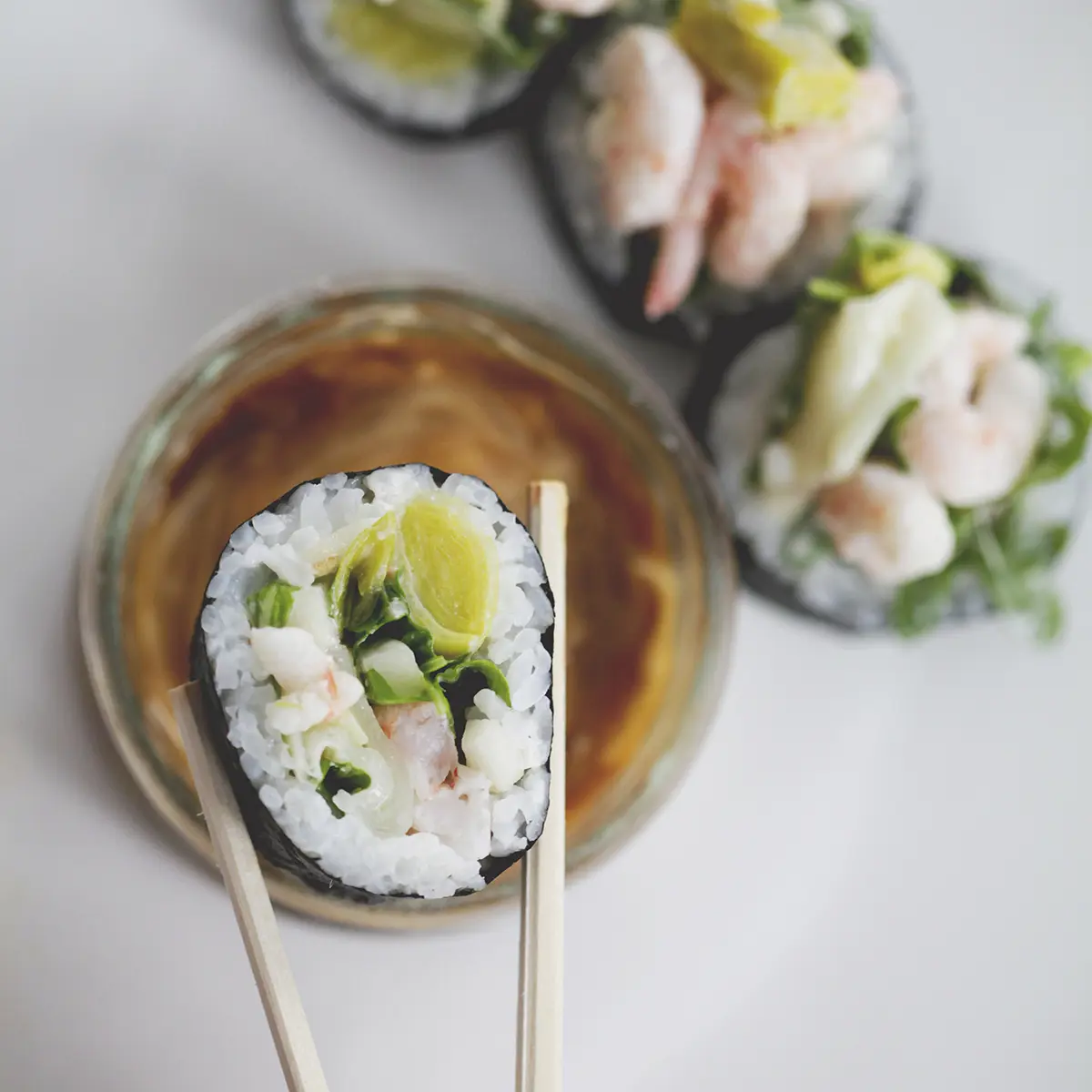 Shrimp and leek sushi