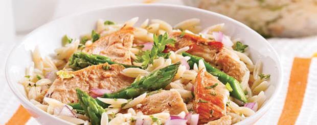 Cuisiner les asperges avec une salade d'orzo, asperges et poulet grillé
