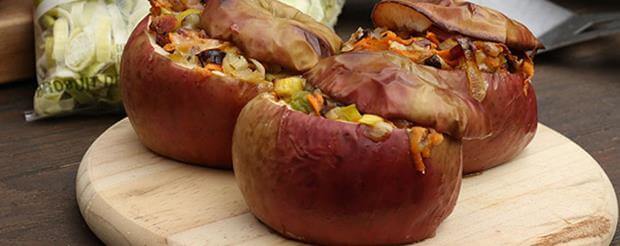 Recette de Bob le Chef : pommes farcies au poireau, au bacon et à la patate douce