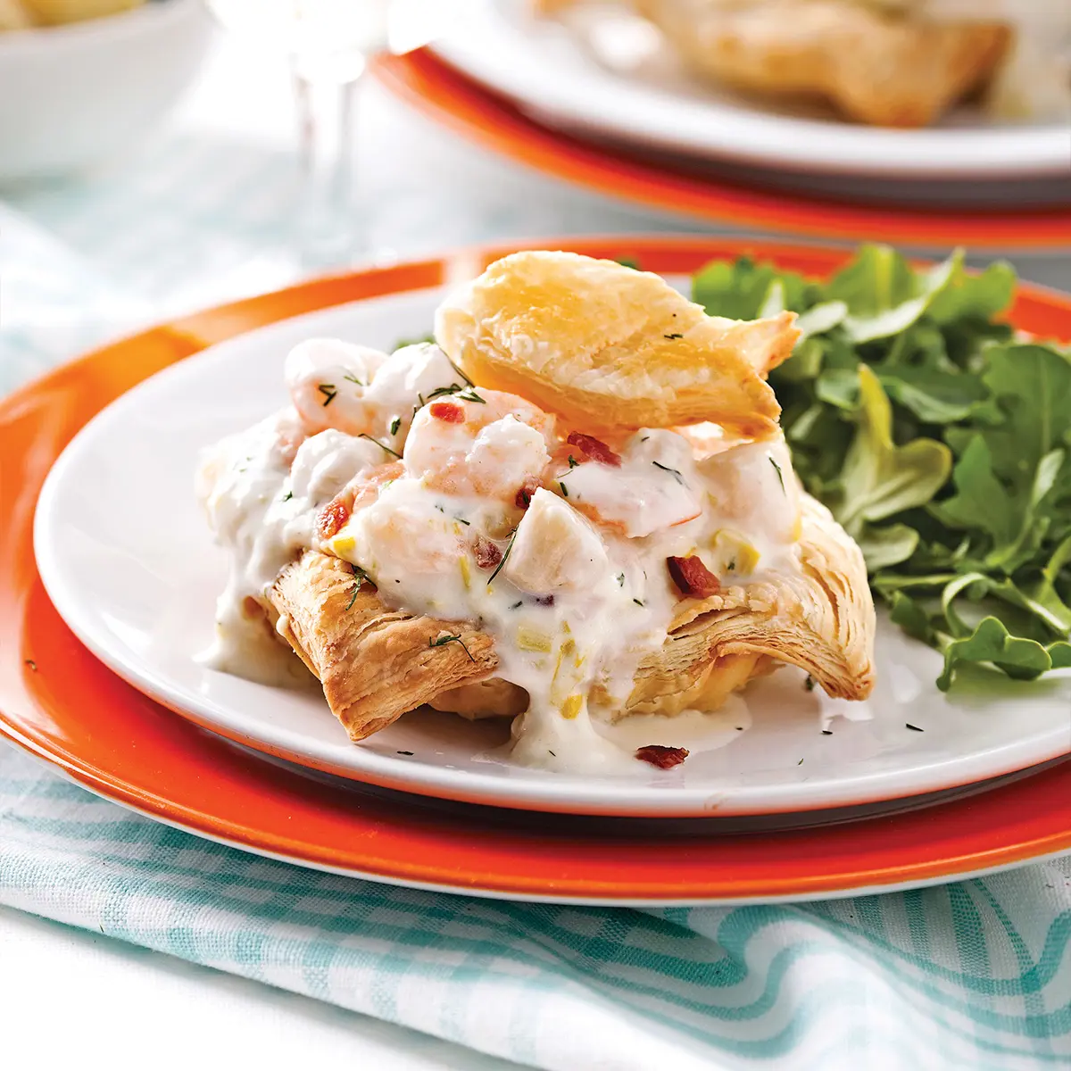 Seafood and leeks puff pastry