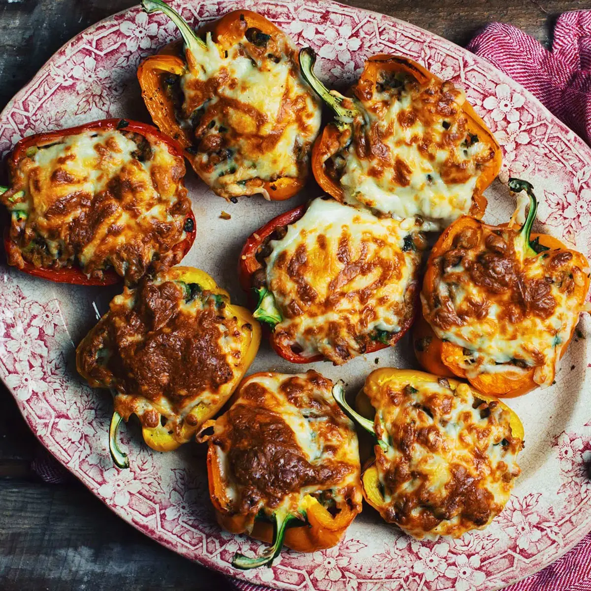 Stuffed peppers with mushrooms, zucchinis and Italian sausages