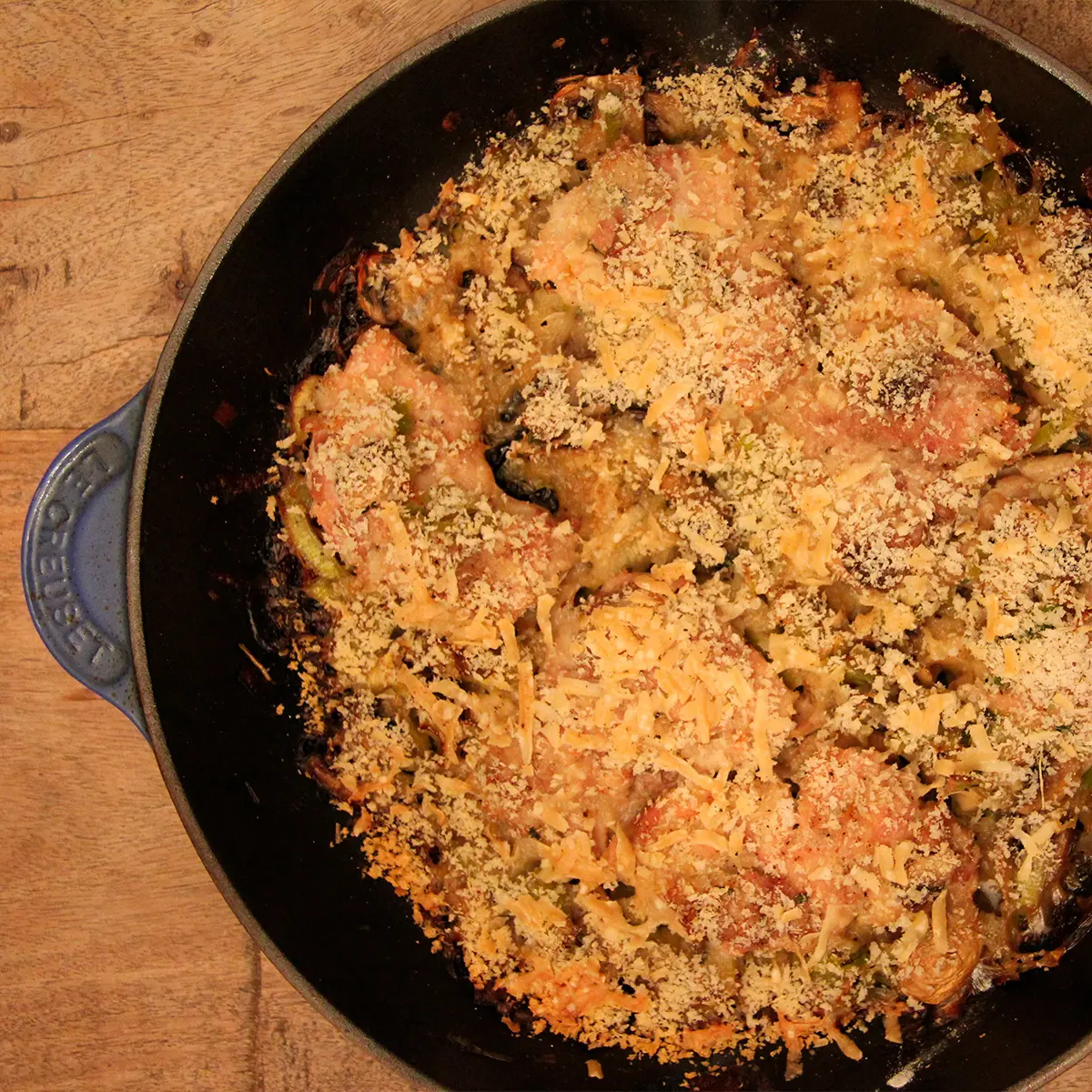 Tourte au poulet, champignons et aux poireaux, version santé