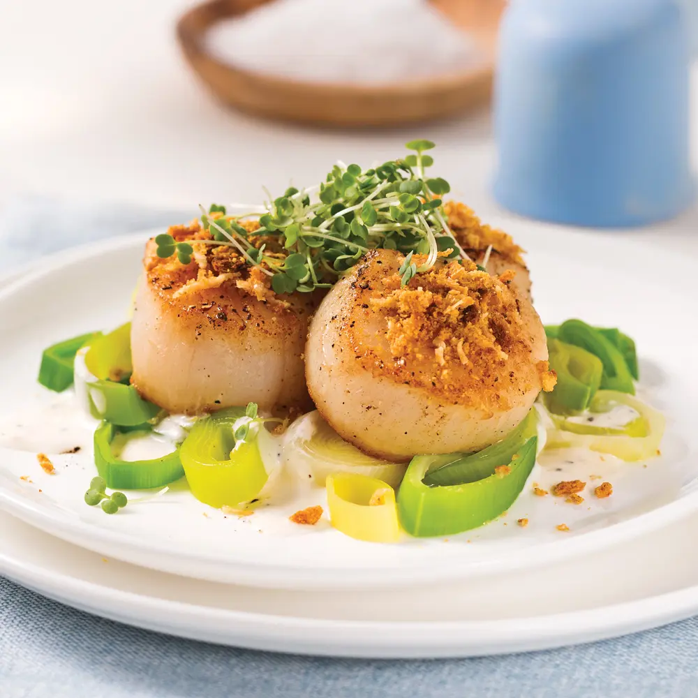 Scallop over melting of leeks