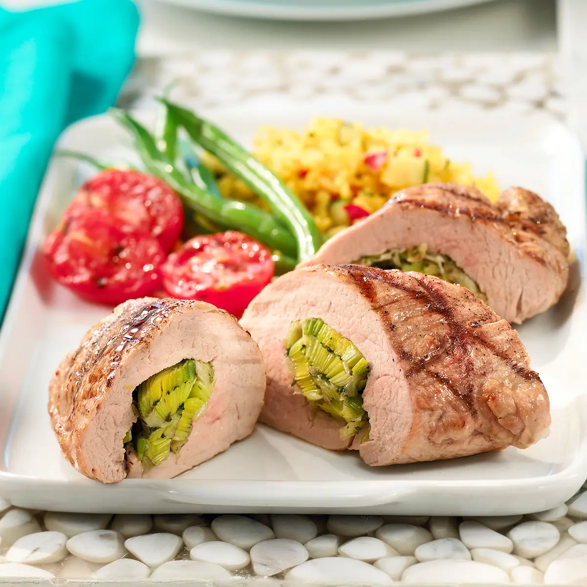 Pork fillet rolled with leeks butter