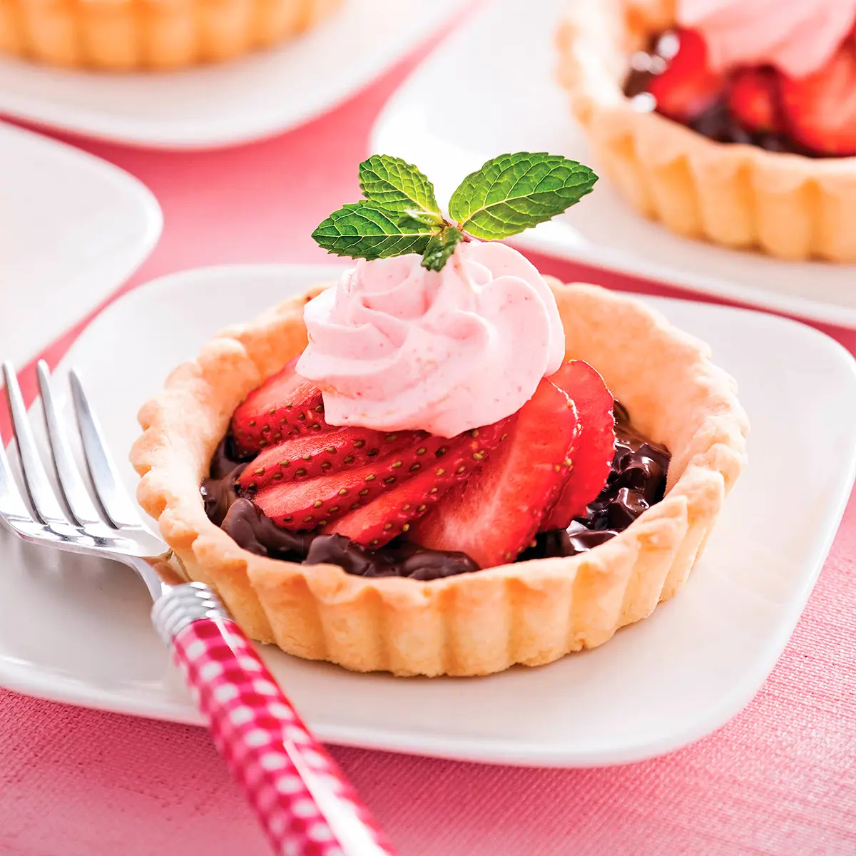 Strawberry and chocolate cream tartlets