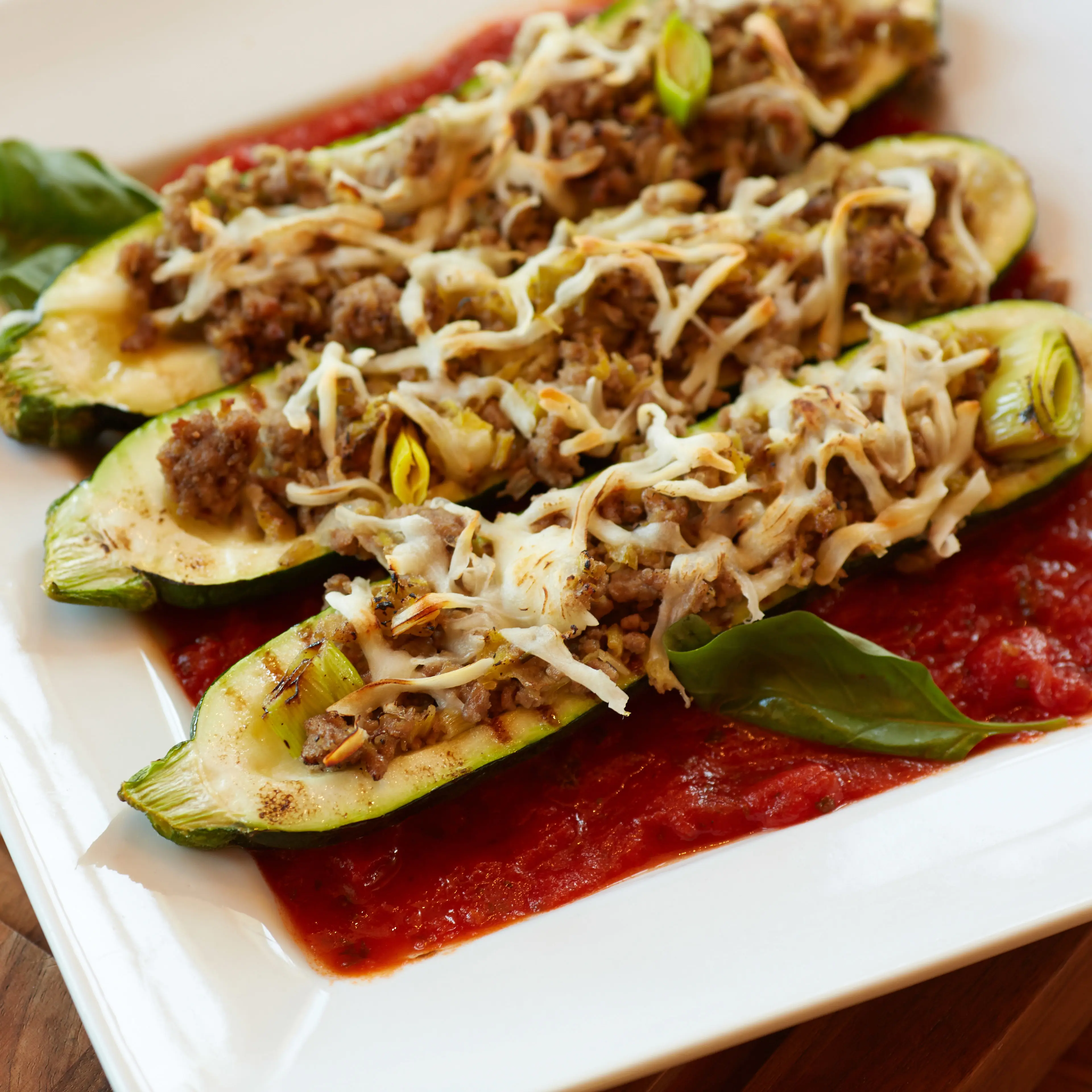 Stuffed zucchinis with veal and Mozzarella