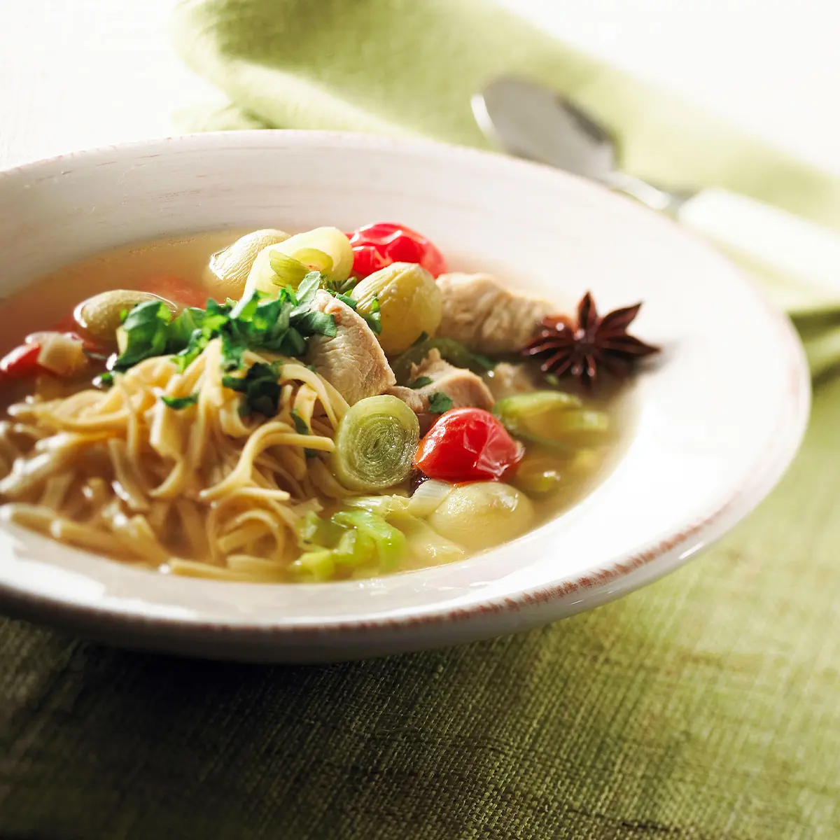 Aniseed chicken and leeks soup