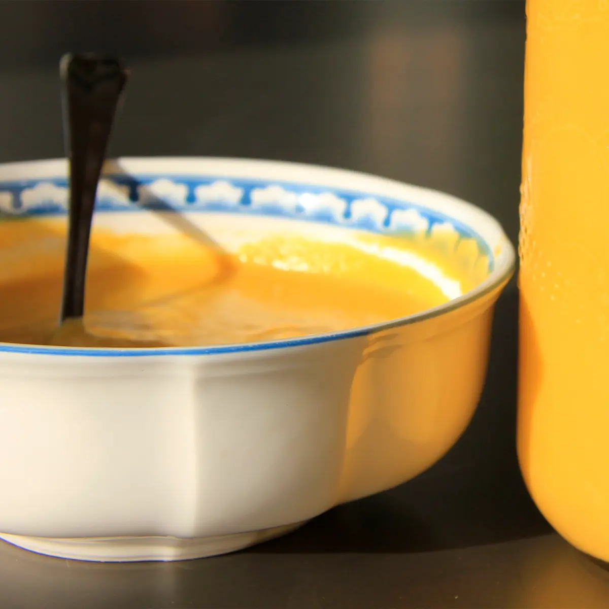 Butternut squash velouté and cashew creamy leeks