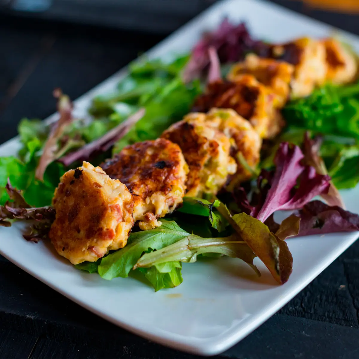 Leek cakes with feta and chorizo