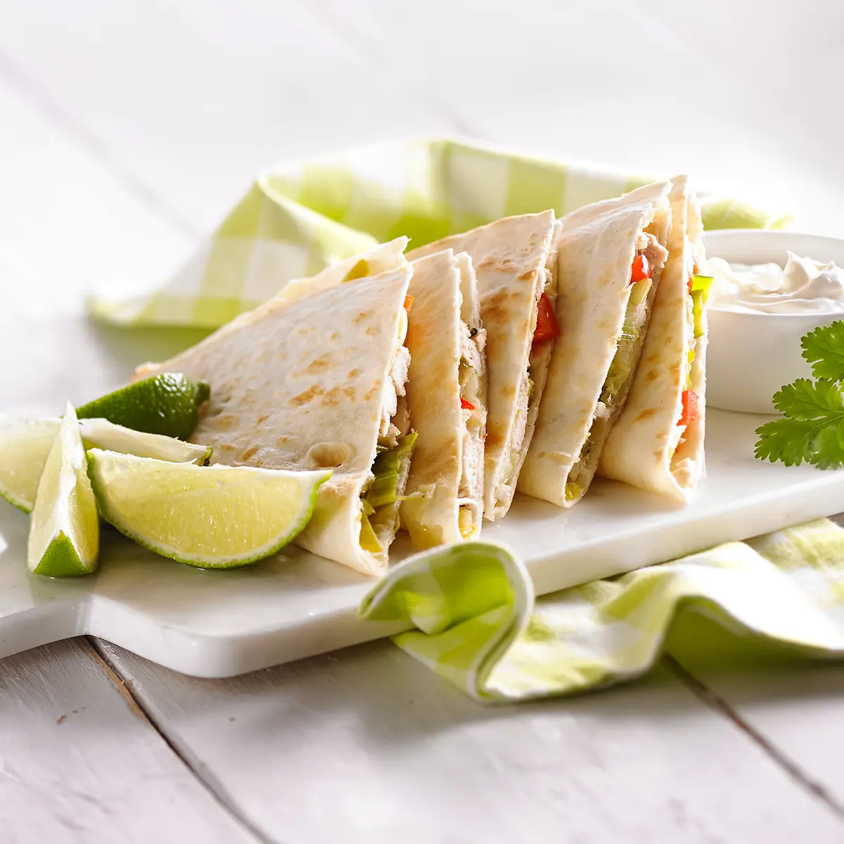 Chicken and leeks quesadillas